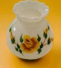 Vtg Milk Glass Yellow Rose Hurricane Lamp Shade Replacement Gone Wind 4" 8" EUC