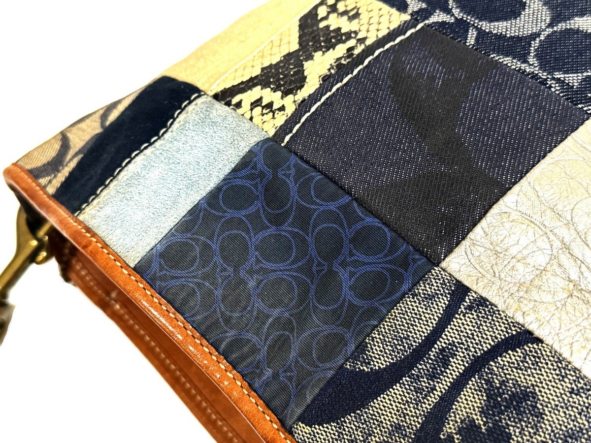 バッグ Vintage Coach patchwork Denim Tote bag NICE Coach Vtg Y2K Denim Patchwork Whiskey Leather Trim Shoulder