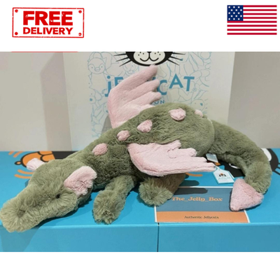 Jellycat Malachy Dragon Plush Toy Adorable Green & Pink Matcha