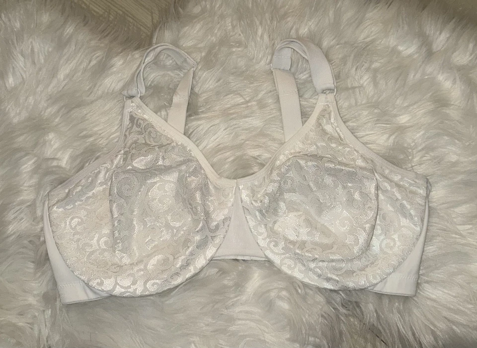 Sujetador minimizador de encaje remolino satinado Olga 5002 sin relleno con aros para mujer 38D blanco Foto 2 de 4