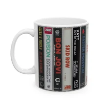Hair Metal Cassette Cover Ceramic Mug, Music Lover Gift, Retro 80s Coffee Cup,