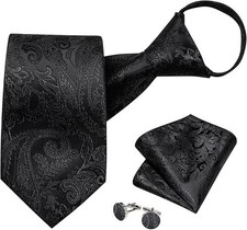 Silk Zipper Ties for Men,Paisley Solid Plaid Pre-tied Tie and Pocket Square C...