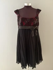 Vtg Victor Costa Dress Sz 12 Black Red Beads Sequins Empire Waist Party Pleats**