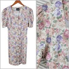 Vintage 80s Shirt Dress size 6/8 Floral Sheath Alt Pearl Button Coquette Rose