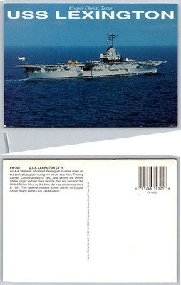 USS Lexington CV-16 Aircraft Carrier Corpus Christi, Texas Postcard A-4 Skyhawk