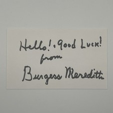 BURGESS MEREDITH, SIGNED INDEX CARD AUTOGRAPH, Rocky trainer, Penguin in Batman