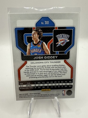 2021-22 Panini Base Prizm #301 Josh Giddey Oklahoma City Thunder RC Rookie OKC - Picture 2 of 2