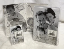 Vntg fetco Acrylic Bent Table Picture Photo Frame Set Clear   3 pcs.