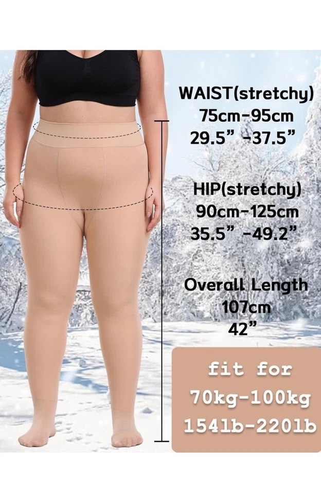 Fleece Lined Tights Women Thermal Tights /Plus Size / Nude / SuperThick / - Image 2 of 4