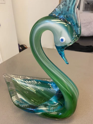 Vintage MCM Murano Blue & Green Art Glass  Swan Bird Of Paradise Figurine