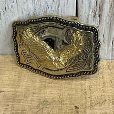 Soaring Eagle Belt Buckle Mens Western Patriotic Engraved Gold Tone