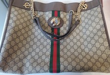 Gg Supreme Monogram Large Rajah Chain Tote Used Authentic 