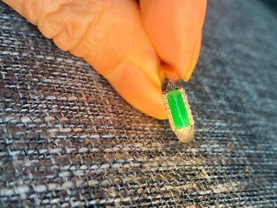 Eisiger Smaragd grüner zertifizierter burmesischer Jadeit Diamanten Ring 18K massiv Weißgold