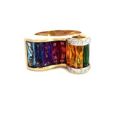 Bellari Diamond Gold Ring 18k Yellow Multicolor Gemstones