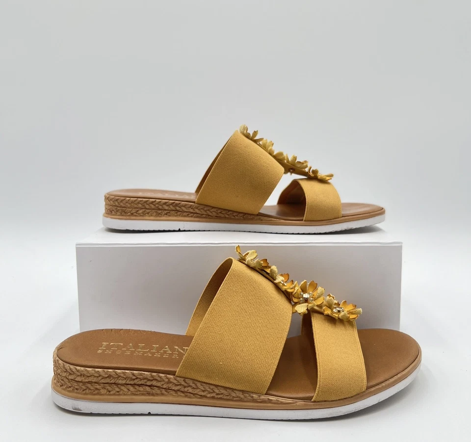 Sandálias femininas 7 chinelos cunha laranja flor slip on italianas - Imagem 2 de 4