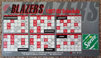 Portland Trailblazers MAGNET SCHEDULE 1997-98 Blazers SGA | eBay