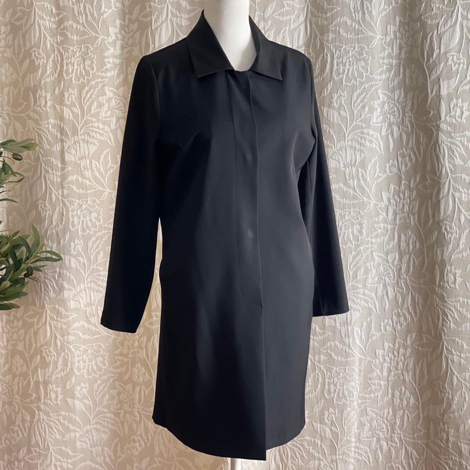 Vtg 90s 00s SOOKI Anthropologie Black Minimalist Trench Coat Longline Jacket S