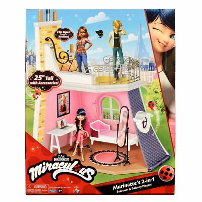 Miraculous Ladybug 2-in-1 Balcony & Bedroom Playset – Dollhouse With Furniture & Accessories