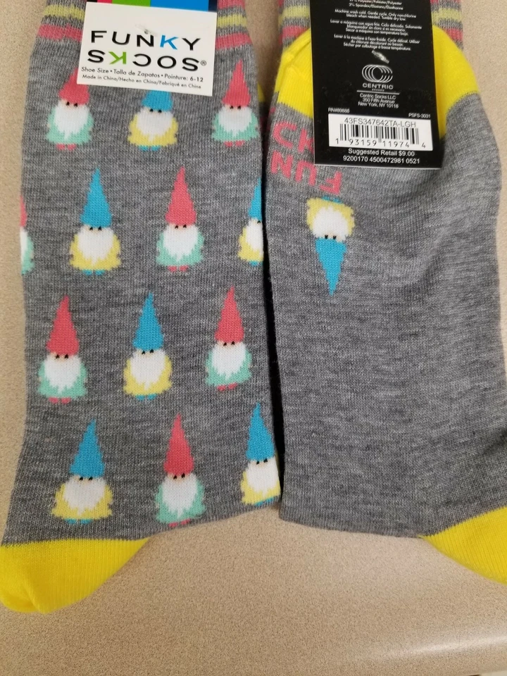 Calcetines Funky Gris con Gnomos Novedad Talla 6-12 Hombre’s Crew Nuevos Con Etiquetas AR382 Foto 4 de 4