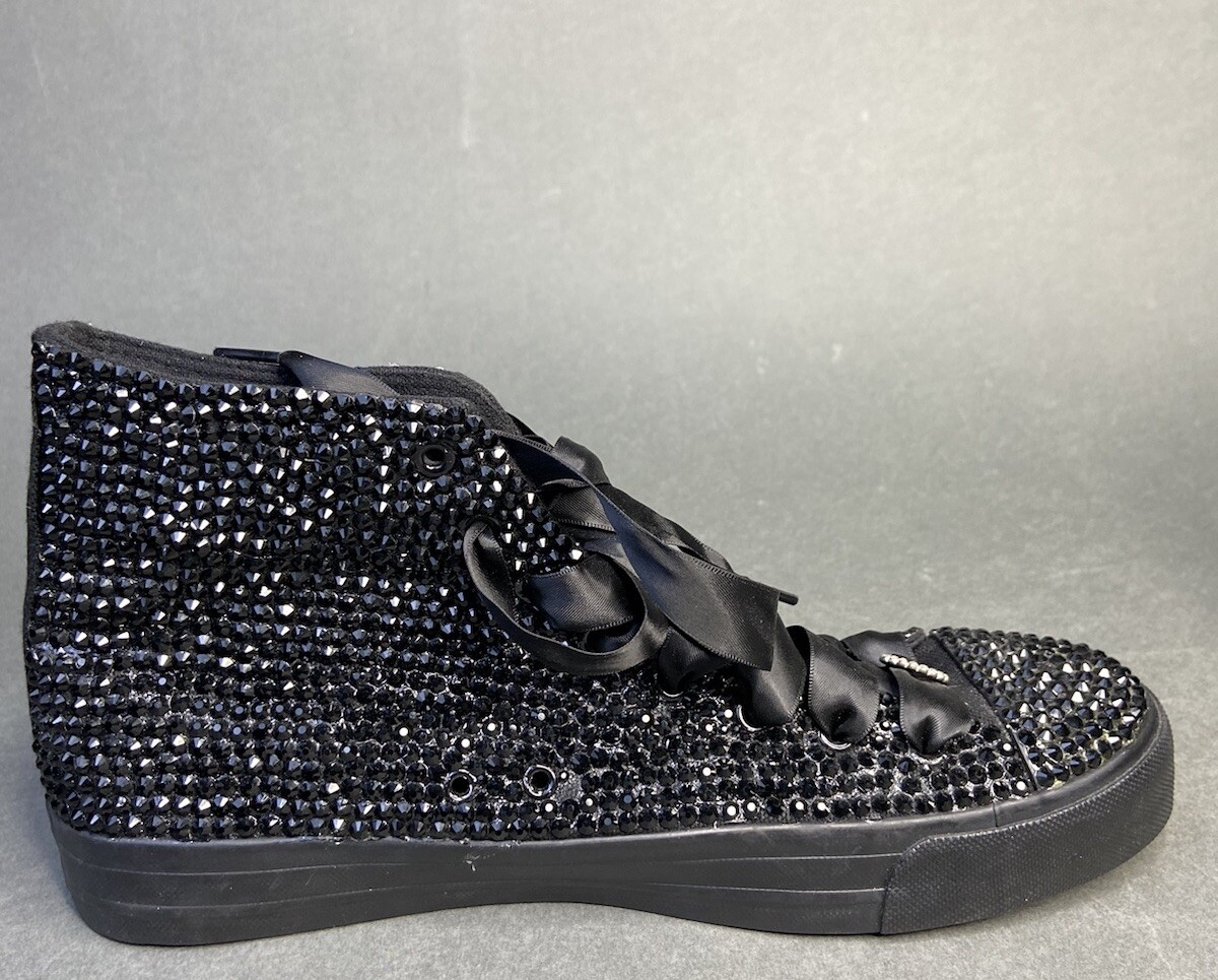 ZGR High Top Stoned Bedazzle Black Sneakers Shoes Women's Size 9.5