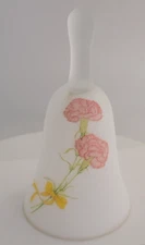 Vintage Toscany Japan White Frosted Glass Pink Carnation Flowers Ribbon Bell