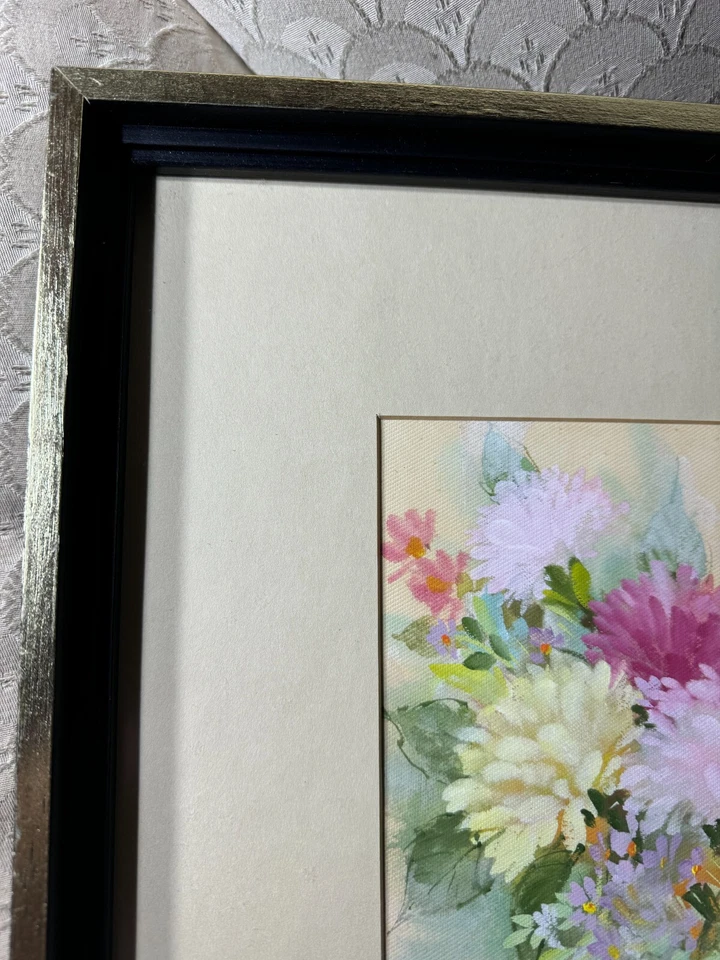 Pintura em aquarela e guache Borys Buzkij "cena floral" #1 - Assinado/emoldurado - Imagem 2 de 4