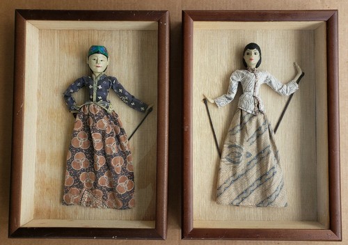 (2) Vintage Thai Thai Nang Yai Asian Shadow Stick Puppet Glass Framed in Box - Picture 7 of 7