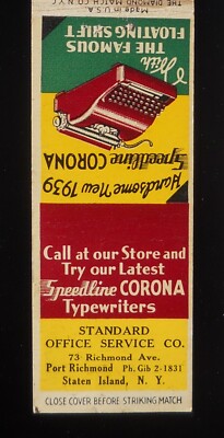1930s? Standard Office Service Co. Speedline Corona Typewriters Port Richmond NY