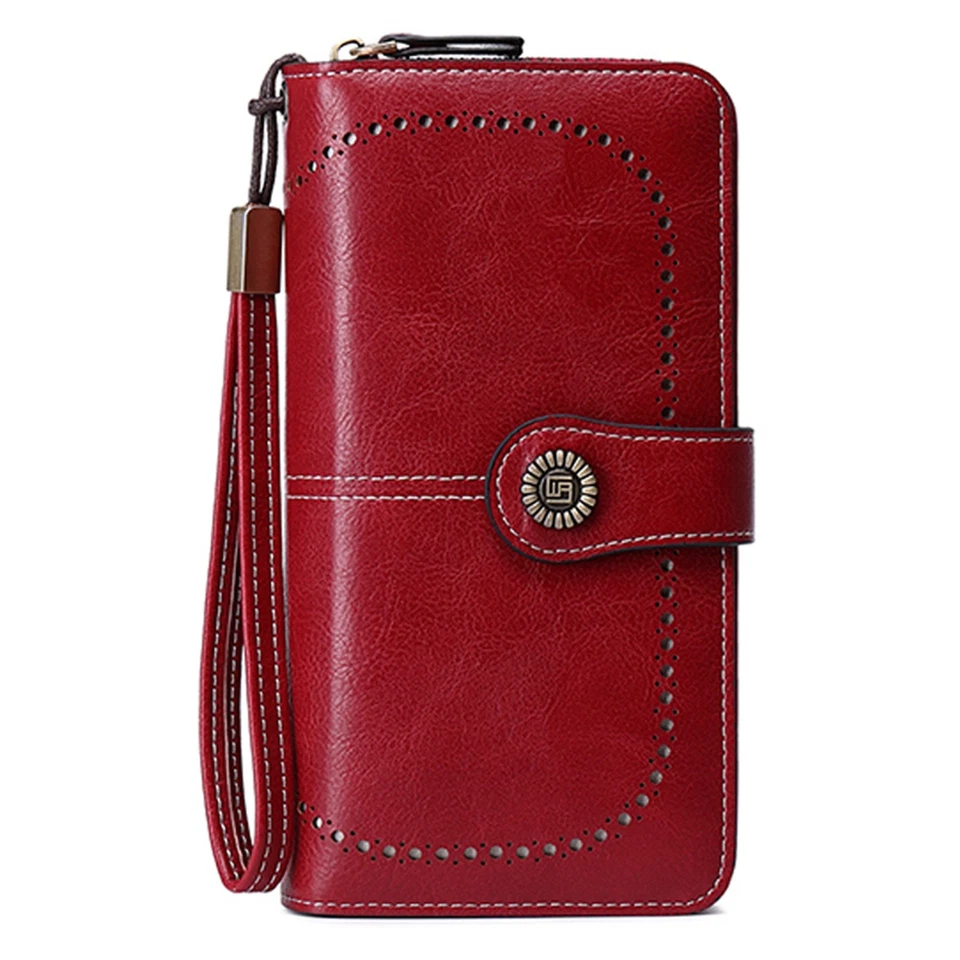 Mujeres Damas Cuero Largo Billetera Tarjetero Cartera Bolso sin asas Bloqueo RFID Foto 2 de 4