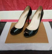 L.K BENNETT London" Idina " Black Peep Toe Pumps Stiletto Shoes Heels EU 38.5