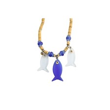 Glass Fish Beaded Necklace Pendant Blue Seaglass 88388