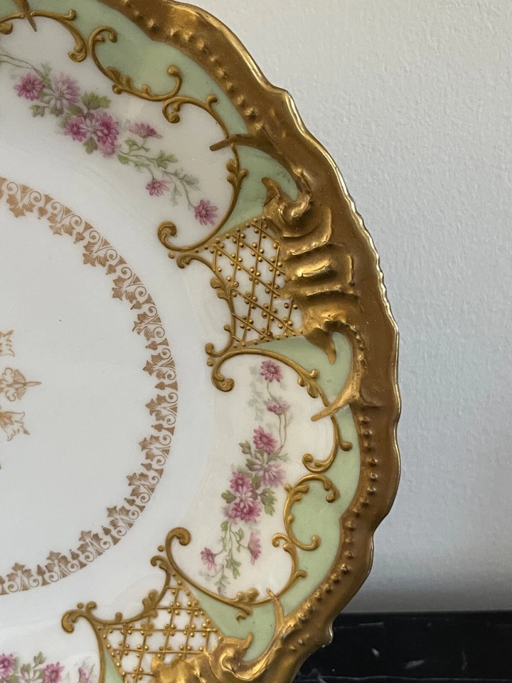 Antique Limoges France A. Klingenberg & Charles Dwenger Gold Relief Decor Plate - Image 2 of 4