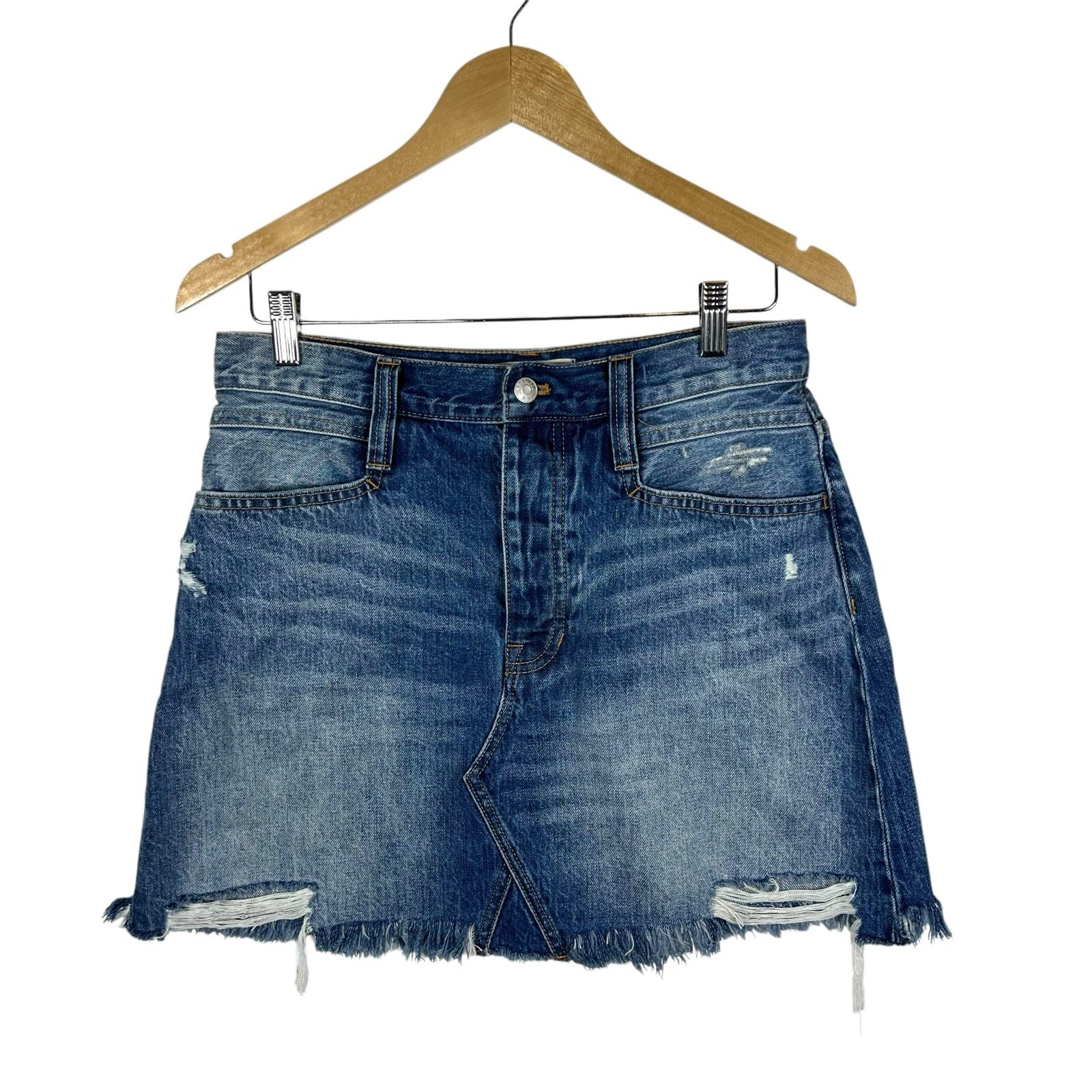 Madewell, New, Rigid Denim Straight Destructed Mini Jean Denim Skirt, Size 28