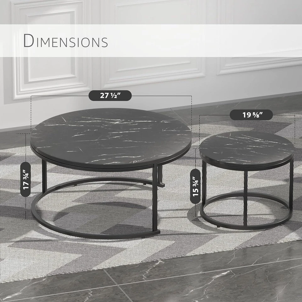 Set of 2 Round Coffee Tables Modern Accent Side End Table for Living Room - Image 2 of 4