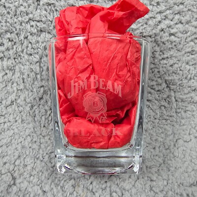 Jim Beam Black Etched Whiskey Glass Tumbler Square Base Drink Bourbon Kentucky