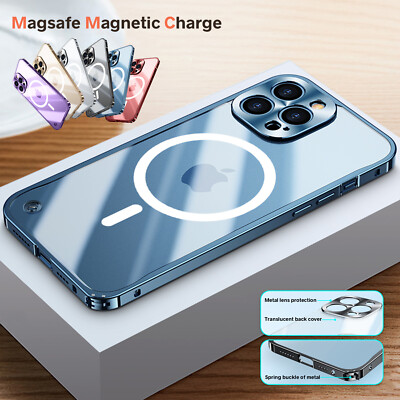 Magnetic MagSafe Metal Frame Back Case For Apple iPhone 15 Plus 14 13 12  Pro Max