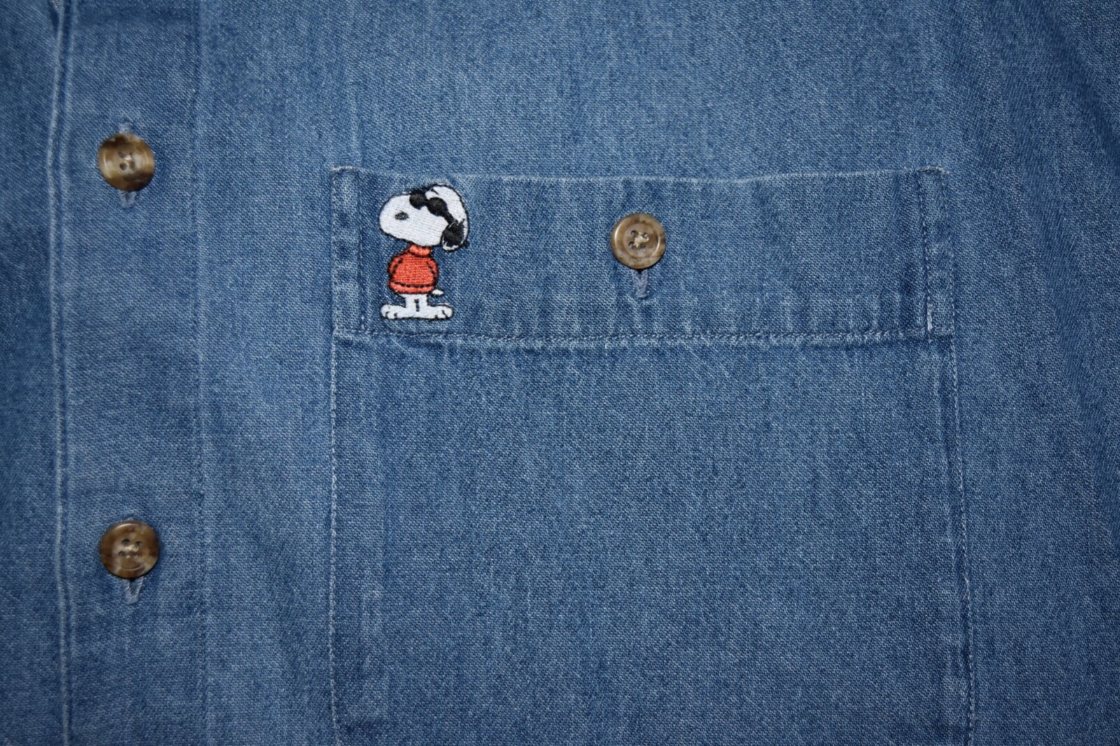 Snoopy & Friends Mens Denim Shirt Embroidered Joe Coo… Gem