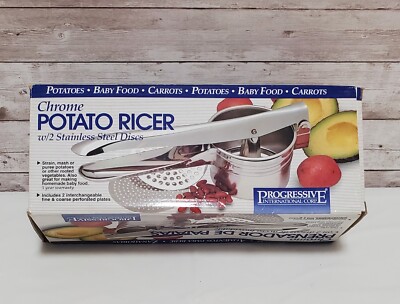 1997 Progressive International Chrome Metal Potato Ricer 2 Disc GPR-350 Open Box