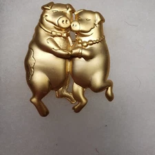 Vtg gold tone Dancing JJ style Pig Pin