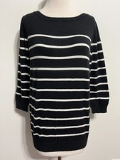 Ann Taylor LOFT Bateau Neck Cotton Pullover Sweater Navy w/White Stripes Size M