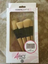 NIB COASTAL SCENTS 4 Face 4 Piece Face Brush Set with Canvas Carrying Case