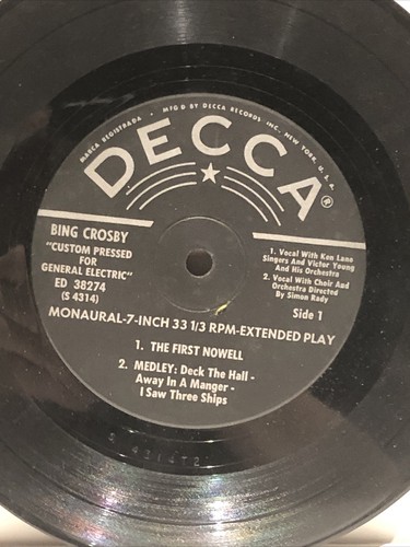 BIng Crosby General Electric Decca 38274 Rare Christmas 7” EP Custom Press - Picture 3 of 7