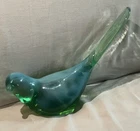 VINTAGE Fenton Green Opalescent Bird Long Tail Sparrow PERFECT!