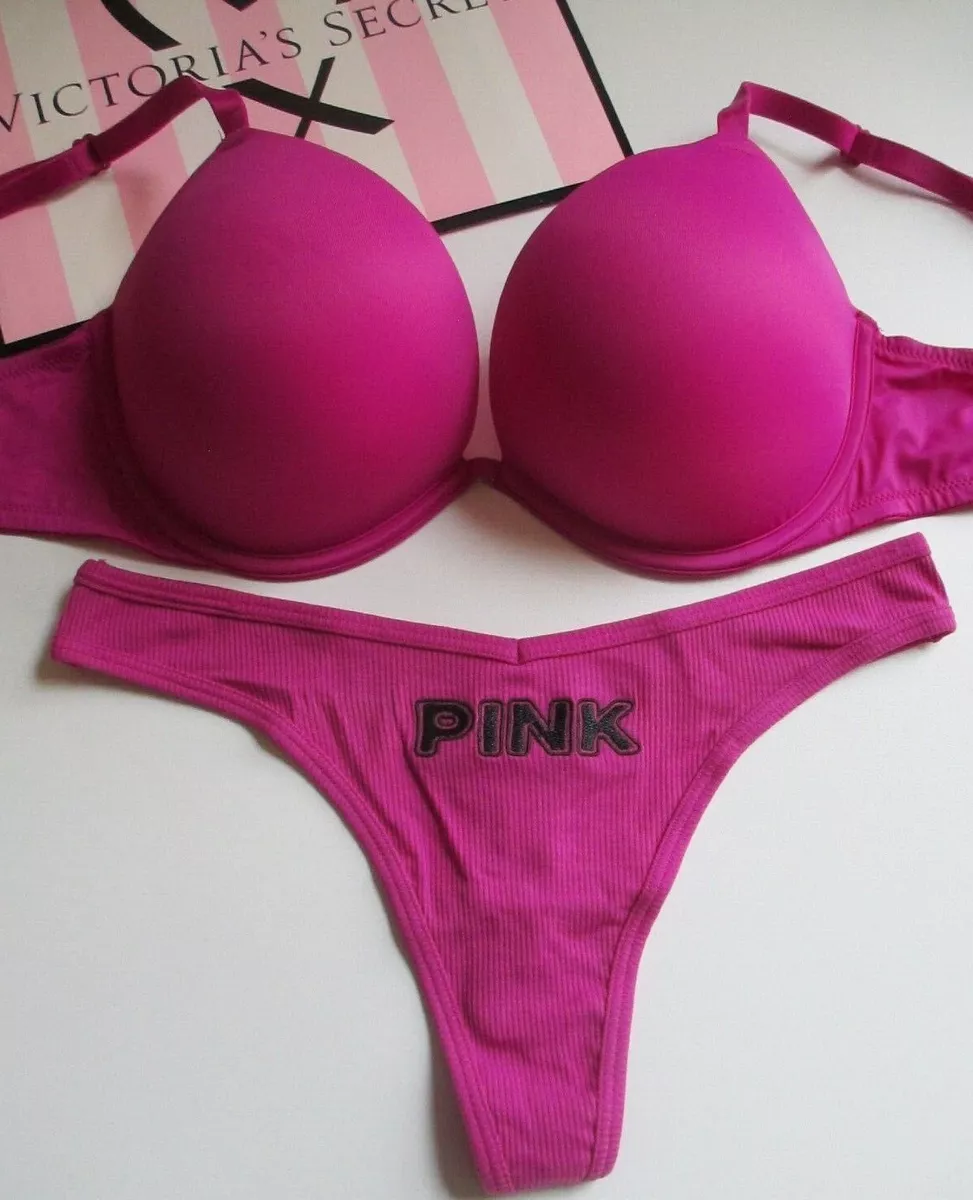 VICTORIA'S SECRET PINK Super Push-Up Bra and Panty Set 36B 36C 38B 38D VS  NWT