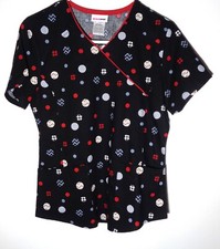 Women's Cotton Scrub Top, Black w/Colorful Circle Designs, New w/Tag, Size XS