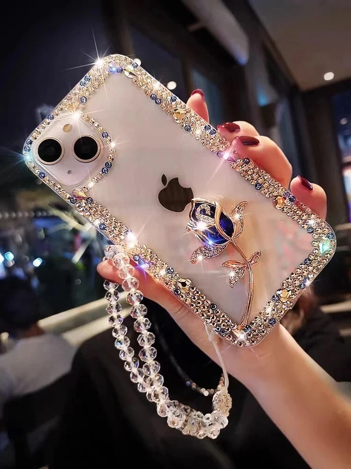 Rose Diamond Phone Case For iPhone 15 Pro Max 14 11 12 13 XS 7 8 6 Lanyard Cover - Image 2 of 4