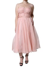 Dolce & Gabbana Pink Silk Strapless Maxi A-line Gown Women's Dress Authentic