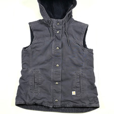 CARHARTT SANDSTONE BERKLEY VEST Sz M 100061 SLATE FULL SNAP SHERPA LINED HOODED