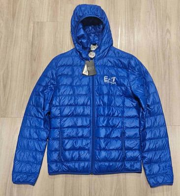 Emporio Armani EA7 Men's Blue Duck Down Full Zip Light Parka Jacket Size US L