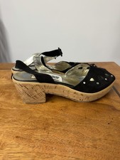 Vtg 70s 80s Women  s 6.5 Black Suede Leather Platform Heel Sandals Shoes Gum Sole
